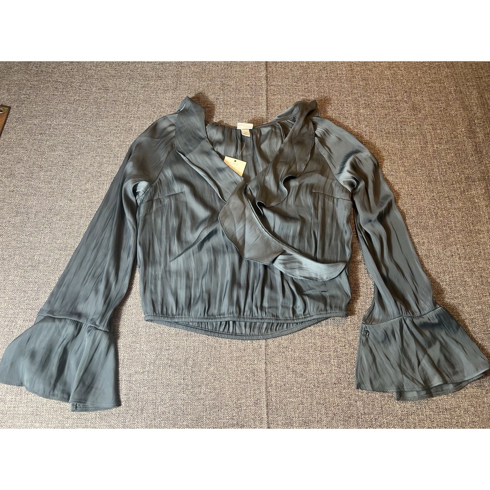 A New Day Women's Size XS Flounce Long Sleeve V-Neck Ruffle Wrap Blouse